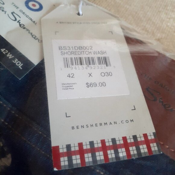 Ben Sherman Skinny Fit 42W 30L Shoreditch Wash Jeans Contrast Gold Gift New - Picture 5 of 7